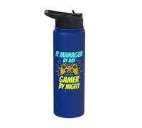 Responsable informatique Par Day Gamer By Night Funny IT Manager Gaming Stainless Steel Insulated Water Bottle