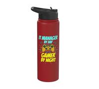 Responsable informatique Par Day Gamer By Night Funny IT Manager Gaming Stainless Steel Insulated Water Bottle