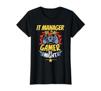 Responsable Informatique par Day Gamer by Night Funny IT Manager Gaming T-Shirt Graphique avec Valeur, Femme, Noir, XS