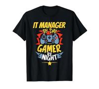 Responsable Informatique par Day Gamer by Night Funny IT Manager Gaming T-Shirt Graphique avec Valeur, Homme, Noir, L