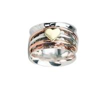 Respontse/Repetitionk Bague en forme de cœur rotatif bicolore pour soulager l'anxiété, anneaux martelés unis pour femmes et filles (5)