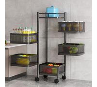 Resserre 4 Paniers Desserte à roulettes Chariot Rangement, Chariot à Roulettes Rangement Legumes, Dépliables Meuble de Rangement pour Cusine Salle de Bain Bureau Acier, 28 x 28 x 94 cm, Noir