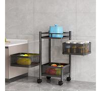 Resserre 4 Paniers Desserte à roulettes Chariot Rangement, Chariot à Roulettes Rangement Legumes, Dépliables Meuble de Rangement pour Cusine Salle de Bain Bureau Acier, 28 x 28 x 54 cm, Noir