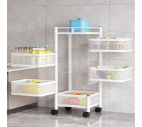 Resserre 4 Paniers Desserte à roulettes Chariot Rangement, Chariot à Roulettes Rangement Legumes, Dépliables Meuble de Rangement pour Cusine Salle de Bain Bureau Acier, 28 x 28 x 94 cm, Blanc