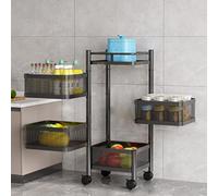 Resserre 4 Paniers Desserte à roulettes Chariot Rangement, Chariot à Roulettes Rangement Legumes, Dépliables Meuble de Rangement pour Cusine Salle de Bain Bureau Acier, 28 x 28 x 78 cm, Noir