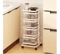 Resserre 4 paniers rotatifs sur roues, chariot à légumes et fruits, plateau, étagère en fil d'acier, 33x33x77cm, blanc