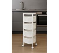 Resserre 4 Paniers Rotatifs Sur Roues En Acier Blanc | H 75 Cm X D 30 Cm | Etagère De Rangement Cuisine, Salle De Bain, Bureau..