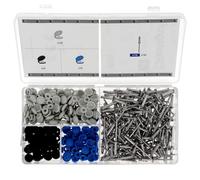 Restagraf - Coffret de Fixations type Rivets Épanouis et Chapo pour Plaques d'Immatriculation - Assortiment pour Carrosserie Générale OEM - 4 x 16 mm - Réf. 70142 - Coffret de 310 pcs