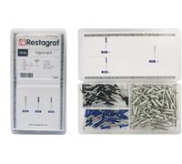 Restagraf - Coffret de Fixations type Rivets Épanouis Peints pour Plaques d'Immatriculation - Assortiment pour Carrosserie Générale OEM - 4 x 16 mm - Réf. 70140 - Coffret de 180 pcs