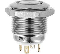 Restagraf - Micro-Bouton Interrupteur Électrique Poussoir à Lumière Bleue - 4 Broches - Connexion Cosse Plate - Trou de Diamètre 16 mm - 3 A - 12 V - Réf. 17497 - Blister de 1