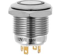 Restagraf - Micro-Bouton Interrupteur Électrique Poussoir à Lumière Rouge - 4 Broches - Connexion Cosse Plate - Trou de Diamètre 16 mm - 3 A - 12 V - Réf. 17496 - Blister de 1