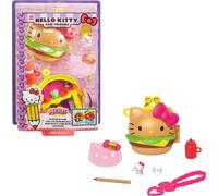 Sanrio Hello Kitty Coffret Compact Burger avec 2 mini-figurines, crayon, carnet de notes et accessoires, jouet pour enfant, GVB28