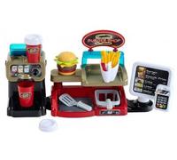 Restaurant Fast Food Burger Shop - Stand a Hamburgers avec Caisse - Cuisine, marchande - Set Jouet Imitation avec Carte Animal