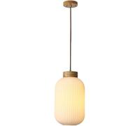 Restaurant Nostalgia Blanc Glass Pendant Light, Retro Dining Room Table Chadow Decoration Chandelier en Bois, Lampe Suspendue au Chevet avec Base E27 (Section B)