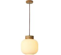 Restaurant Nostalgia Blanc Glass Pendant Light, Retro Dining Room Table Chadow Decoration Chandelier en Bois, Lampe Suspendue au Chevet avec Base E27 (Section A)
