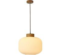 Restaurant Nostalgia Blanc Glass Pendant Light, Retro Dining Room Table Chadow Decoration Chandelier en Bois, Lampe Suspendue au Chevet avec Base E27 (Section C)