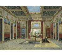 Restauration imaginaire de l'intérieur de la maison de Sallust Pompéi Italie. Après une œuvre d'un artiste non identifié et peut-être basée sur des aquarelles produites par l'artiste italien Luigi