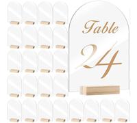 Restauration Numéros de table Ensemble de panneaux d'arc, feuille transparente vierge avec porte-cartes en bois, support, décor Table, 10/20/30/50 pièces(Arched blank L,30pcs)