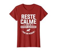 Reste Calme C'est Un Berger Allemand Pas Un Requin T-Shirt, Femme, Canneberge, M