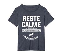 Reste Calme C'est Un Berger Allemand Pas Un Requin T-Shirt, Femme Grandes Tailles, Bleu Chiné, 4X