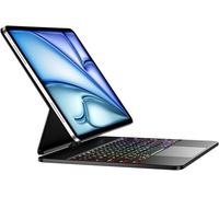 RESTEQ Étui avec Clavier QWERTZ pour iPad Air 13" M2 2024 et iPad Pro 12.9", Support Rotatif 360°, Pliable 180°, touchpad multitouch, rétroéclairage