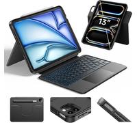 RESTEQ Étui Clavier QWERTZ pour iPad Air 13 M3/M2 et iPad Pro 12.9/13, Rotation 360°, trackpad intégré, Support Stylet, Coque magnétique détachable