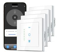 RESTEQ Lot de 4 Interrupteurs de Volet Roulant WLAN, Interrupteur Minuterie 6ème Génération avec LED Contrôlable, Programmation en Pourcentage et Compatibilité Commande Vocale, Fil Neutre Requis