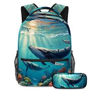 Restez à la mode et organisé avec notre sac à dos et trousse à crayons, ensemble de cartables essentiels pour garçons, filles, adolescents, baleine mignonne, multicolore, B：29.4x20x40cm\