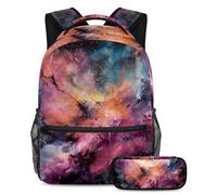 Restez à la mode et préparé avec notre ensemble de 2 cartables pour enfants, parfait pour les étudiants, galaxie rose, multicolore, B：29.4x20x40cm P：19x7.5x3.8cm, Sac à dos daypack