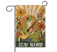 Restez Bizarre, Guitare Grenouille Vintage Hippie Fleur Champignon Soleil Drapeaux Décoratif Drapeau Résistant Aux Intempéries Bannière Pour Célébrations Cour Bar 30X45Cm