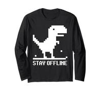 Restez Hors Ligne Pixel Dinosaure Dino Internet Médias Sociaux Manche Longue