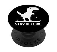 Restez Hors Ligne Pixel Dinosaure Dino Internet Médias Sociaux PopSockets PopGrip Adhésif