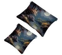 Restez organisé : 2 pièces de beaux paysages sous la lune-38 pochette en éclats d'obus - votre trousse de maquillage incontournable, multicolore, A:7.1x5.8in/18x14.8cm,B:4.7x4.5in/12x11.5cm