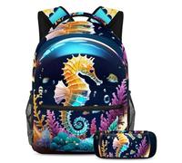 Restez organisé à l'école avec notre ensemble sac à dos et trousse à crayons, parfait pour les garçons, les filles et les adolescents, boule de cristal hippocampe, Multicolore #03, B：29.4x20x40cm\