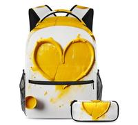 Restez organisé à l'école avec notre ensemble sac à dos et trousse à crayons, parfait pour les garçons, les filles et les adolescents, motif cœur jaune, Multicolore #03, B：29.4x20x40cm\