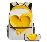 Restez organisé à l'école avec notre ensemble sac à dos et trousse à crayons, parfait pour les garçons, les filles et les adolescents, motif cœur jaune, Multicolore #01, B：29.4x20x40cm\