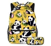 Restez organisé et prêt à apprendre avec cet ensemble de cartables, sac à dos et trousse à crayons pour garçons, filles et adolescents, panda mignon sur jaune, multicolore, B：29.4x20x40cm\