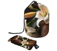 Restez organisé et voyagez avec style avec notre organisateur de toilette étanche avec cordon de serrage - Parfait pour les femmes en déplacement! Œufs de lys de Pâques jaunes, multicolore,