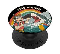 Restez Positif, Dessin animé Amusant en Forme de Requin Arc-en-Ciel PopSockets PopGrip Adhésif