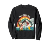 Restez Positif, Dessin animé Amusant en Forme de Requin Arc-en-Ciel Sweatshirt