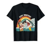 Restez Positif, Dessin animé Amusant en Forme de Requin Arc-en-Ciel T-Shirt