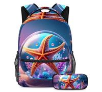 Restez tendance et organisé avec notre sac à dos et trousse à crayons pour garçons, filles, adolescents, boule de cristal en forme d'étoile de mer, Multicolore #06, B：29.4x20x40cm P：19x7.5x3.8cm,