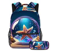 Restez tendance et organisé avec notre sac à dos et trousse à crayons pour garçons, filles, adolescents, boule de cristal en forme d'étoile de mer, Multicolore #02, B：29.4x20x40cm P：19x7.5x3.8cm,