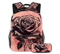 Restez tendance et organisé avec notre sac à dos et trousse à crayons pour garçons, filles, adolescents, rose et rose noire, Multicolore #01, B：29.4x20x40cm P：19x7.5x3.8cm, Sacs à dos de jour