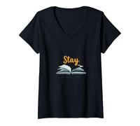 Restez, Votre Histoire n'est Pas terminée, Source d'inspiration pour Les Amateurs de Livres T-Shirt avec Col en V, Femme, Noir, M
