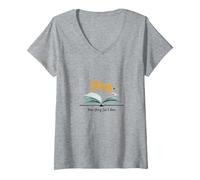 Restez, Votre Histoire n'est Pas terminée, Source d'inspiration pour Les Amateurs de Livres T-Shirt avec Col en V, Femme, Gris Chiné, S