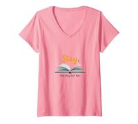 Restez, Votre Histoire n'est Pas terminée, Source d'inspiration pour Les Amateurs de Livres T-Shirt avec Col en V, Femme, Rose, S