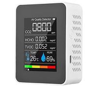 Restikiant TVOC HCHO Moniteur de qualité de l'air 5 en 1 Testeur de CO2 de température et d'humidité Détecteur de CO2 rechargeable par USB