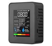 Restikiant TVOC HCHO Moniteur de qualité de l'air 5 en 1 Testeur de CO2 de température et d'humidité Détecteur de CO2 Rechargeable par USB Noir