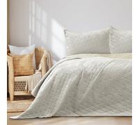 RESTILO Couvre-lit 240x260 cm Beige clair Jeté de lit double face surpiqué Samt Velours Laila